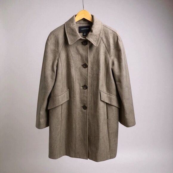LONDON FOG Small Womens Wool Pea Coat Single Breasted Beige Oatmeal Car Coat L - Picture 1 of 13